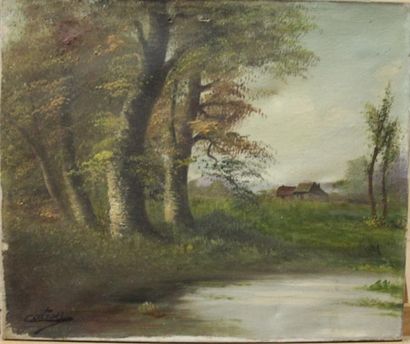 Ecole moderne Paysages Huit huiles sur toile...