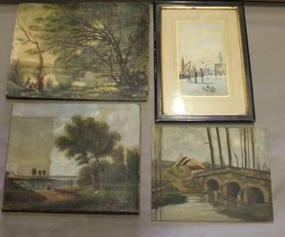 Ecole moderne Paysages Huit huiles sur toile...