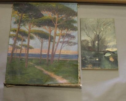 Ecole moderne Paysages Huit huiles sur toile...