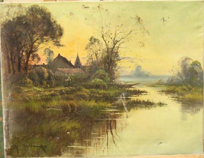 Ecole moderne Paysages Huit huiles sur toile...