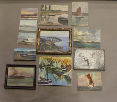 Ecole moderne Marines 12 huiles sur toile...