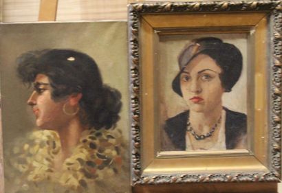 Ecole moderne Portrait de femme Sept huiles...