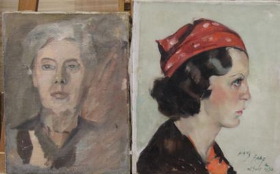Ecole moderne Portrait de femme Sept huiles...