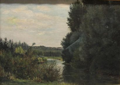 Ecole moderne Paysage à la rivière Deux huile...
