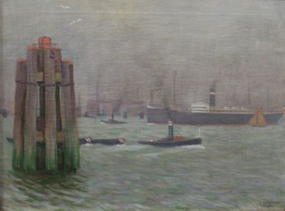 S. SELIGMANN Vue de port Huile sue toile...