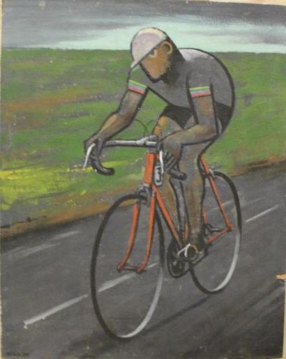 Ecole moderne Cycliste Deux huiles sur carton...
