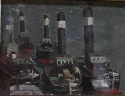 Ecole moderne Bateaux à vapeur à quai Huile...
