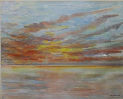 MANOURY Coucher de soleil Paire de gouaches...