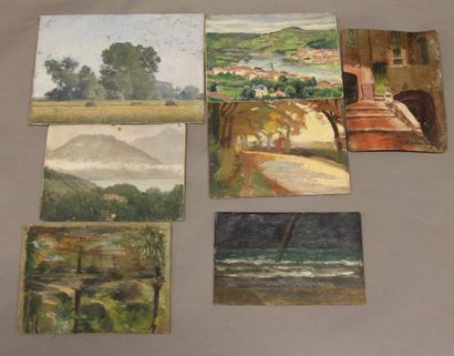 Ecole moderne Paysage Seize huiles sur panneaux...
