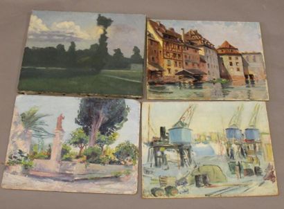Ecole moderne Paysage Dix huiles sur toile...