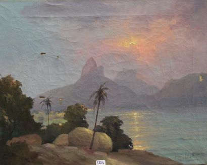 Ecole moderne Paysage Quatre huiles sur toile...
