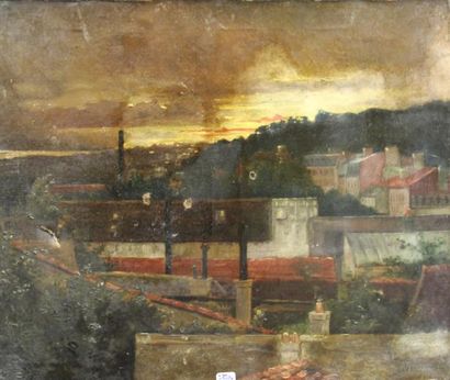 Ecole moderne Paysage Quatre huiles sur toile...