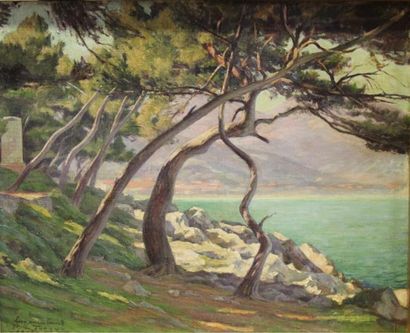 Ecole moderne Paysage Quatre huiles sur toile...
