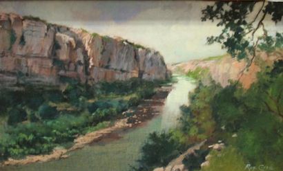 Ecole moderne Paysage Quatre huiles sur toile...