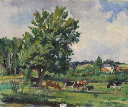 Ecole moderne Paysage Quatre huiles sur toile...