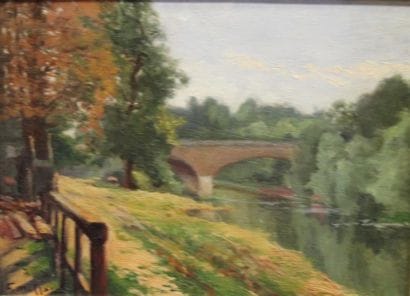 Ecole moderne Paysage Quatre huiles sur toile...