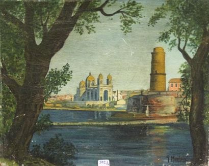 Ecole moderne Paysage Quatre huiles sur toile...