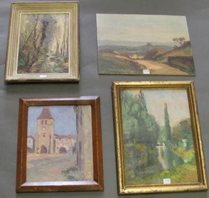 Ecole moderne Paysage Huit huiles sur panneau...