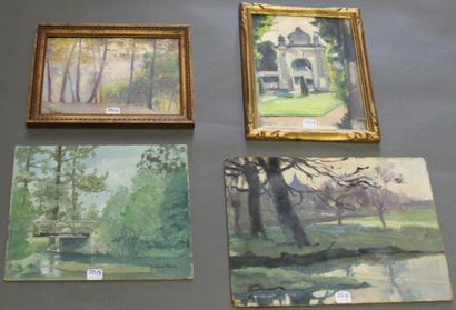 Ecole moderne Paysage Huit huiles sur panneau...
