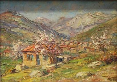 Ecole moderne Paysage Quatre huiles sur toile...