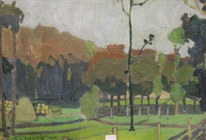 Ecole moderne Paysage Huit huiles sur toile...