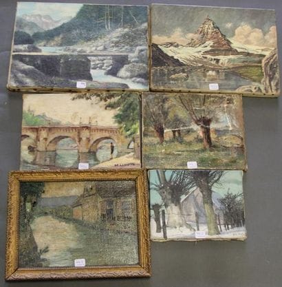 Ecole moderne Paysage Huit huiles sur toile...