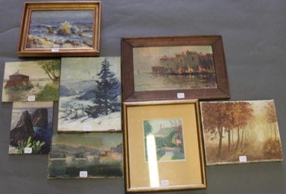 Ecole moderne Paysage Huit huiles sur toile...