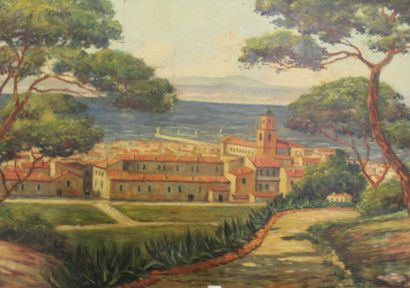 Ecole moderne Paysage Quatre huiles sur toile...