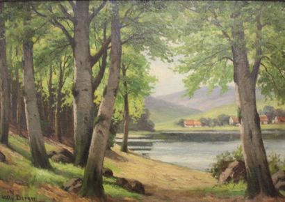 Ecole moderne Paysage Quatre huiles sur toile...