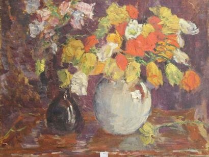 Ecole moderne Nature morte Deux huiles sur...