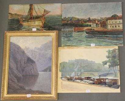 Ecole moderne Paysage Huit huiles sur toile...