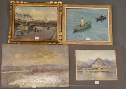 Ecole moderne Paysage Huit huiles sur toile...
