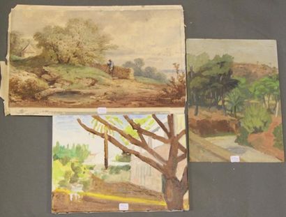 Ecole moderne Paysage Dix huiles sur carton...