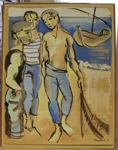 Carlos PRADAL (1975-1988) Marins Gouache...