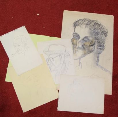 Charles KIFFER (1902-1992) Cinq croquis d'homme...