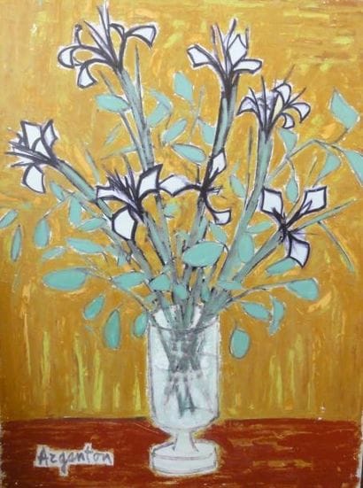 Roger ARGENTON (1908-1990) Vase d'iris Huile...