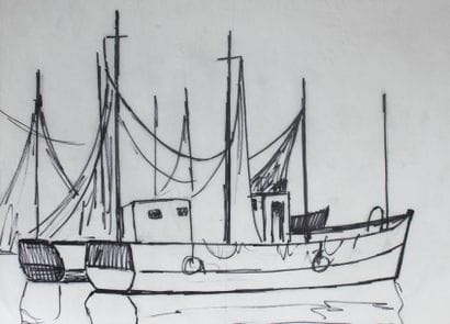 Roger ARGENTON (1908-1990) Chalutiers 2 dessins...