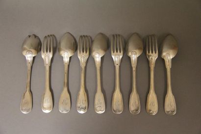 Quatre couverts de table en argent 950°/°°...