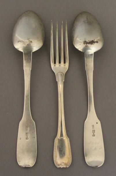 Deux cuillers uniplat en argent 875°/°° russe,...