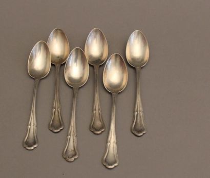 Six cuillers à dessert en argent 950°/°°...