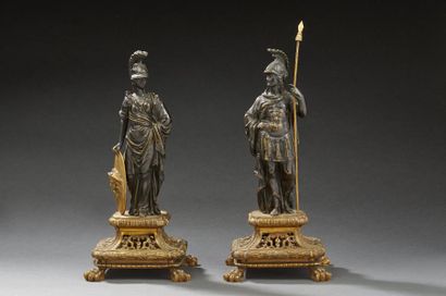 Deux épreuves en bronze à patine médaille,...