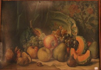 Une chromolithographie et un plat en cér...