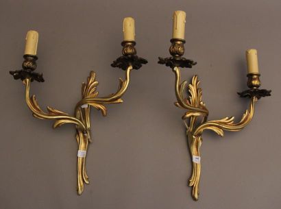 Paire d'appliques en bronze à deux bras de...