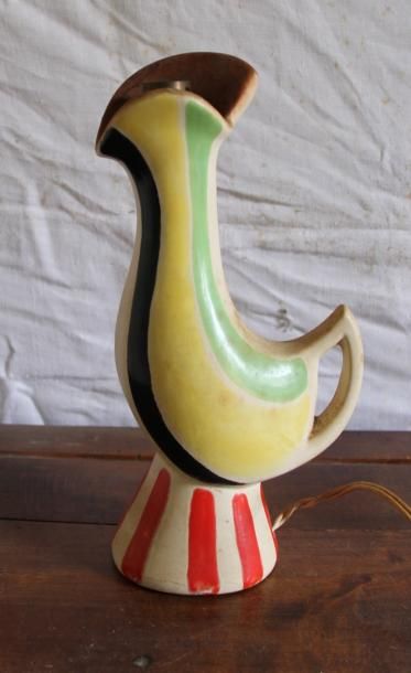 Pied de lampe en faïence polychrome décor...