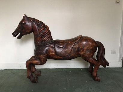 Cheval de manège en bois naturel décapé H...