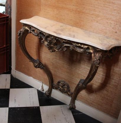 Console en bois doré, plateau en marbre Style...