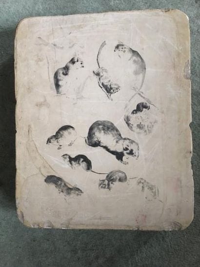 Pierre à lithographier à décor de chats et...