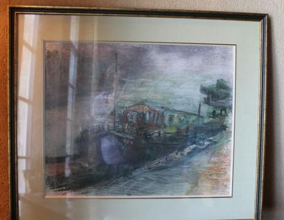 MARGALL Péniche Pastel signé 43 x 54 à v...