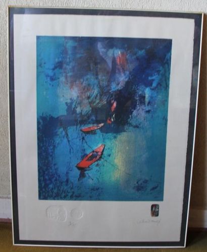 LEBARTAULD Barques Lithographie signée, ...