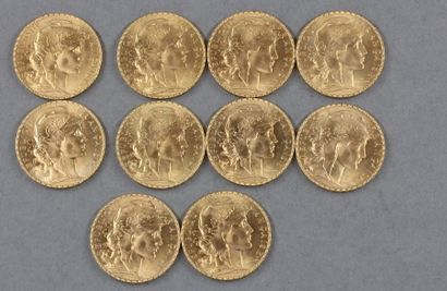 Dix pièces de 20 FF en or
